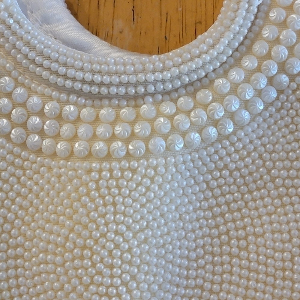 Vintage 60's Beaded Purse Evening Bag Clutch White Off-White Satin Interior - Picture 6 of 7